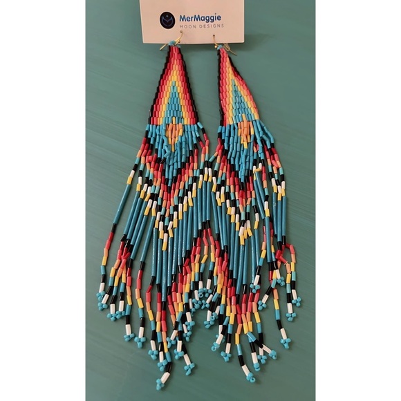 Jewelry - NEW! Beautiful Beaded Boho Hippie Earrings in Bright Colors! 8 in Long!